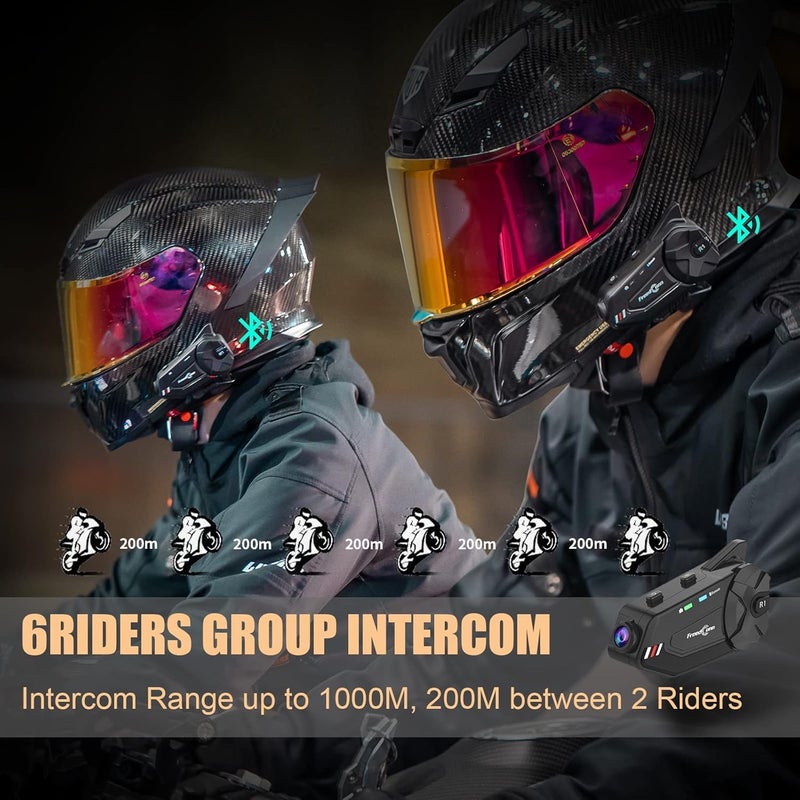 Freedconn Motorcycle Helmet Headset with Camera R1plus Helmet Intercom 1080P WiFi Motorcycle Communication Systems with CVC Noise Cancellation/Music Sharing /IP65 Waterproof(Comes with 64G TF Card) - Image 3